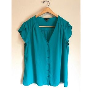 Express aqua blue short leave button front top